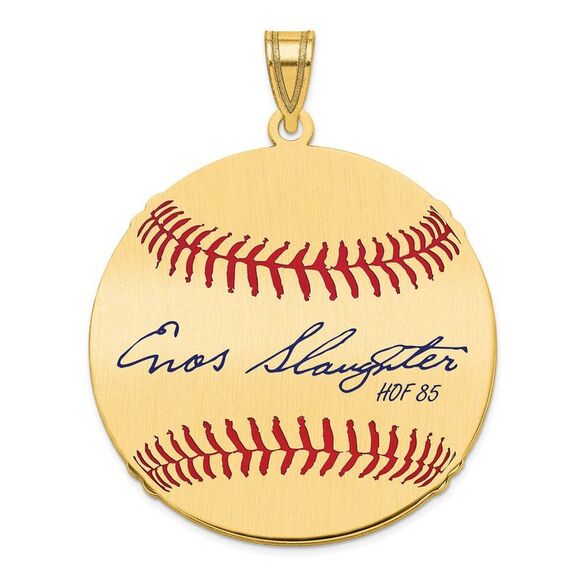 14K Gold Plated Enos Slaughter Signature LG Enamel Baseball Pendant